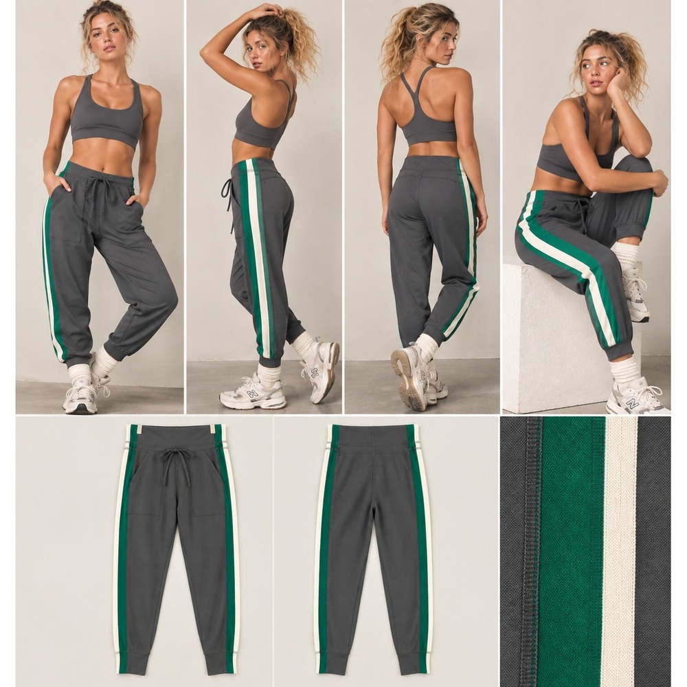 Free People Movement Never Better Side Stripe Joggers SML Grey Green Retro Sport